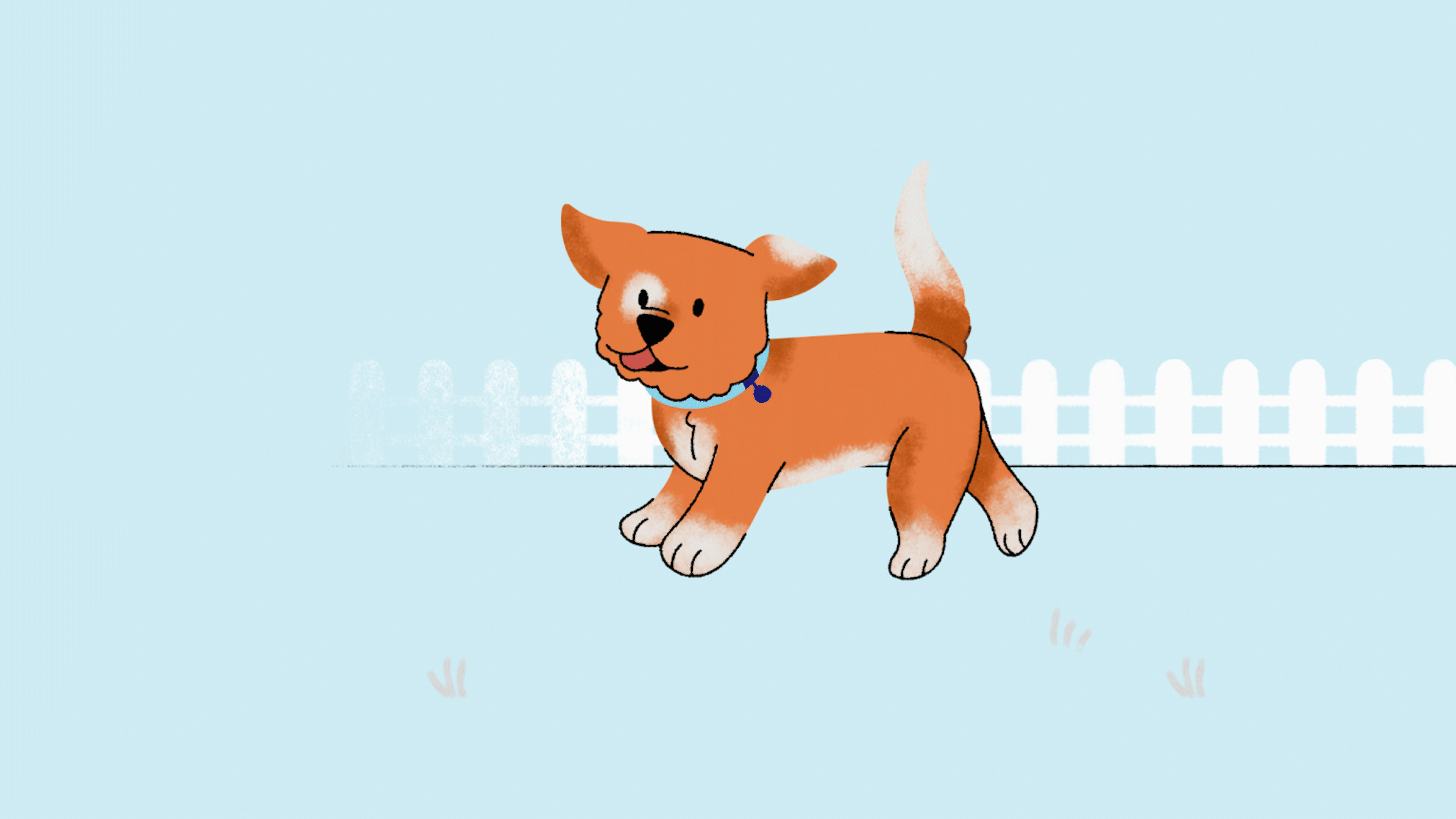 Vector graphic animation of a puppy jumping in circles