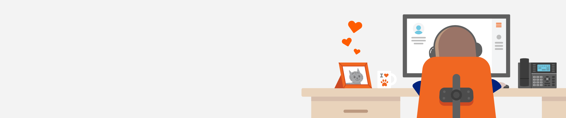 Vector graphic of a pet owner interacting with Banfield's support team to get more details about the Optimum Wellness Plans.