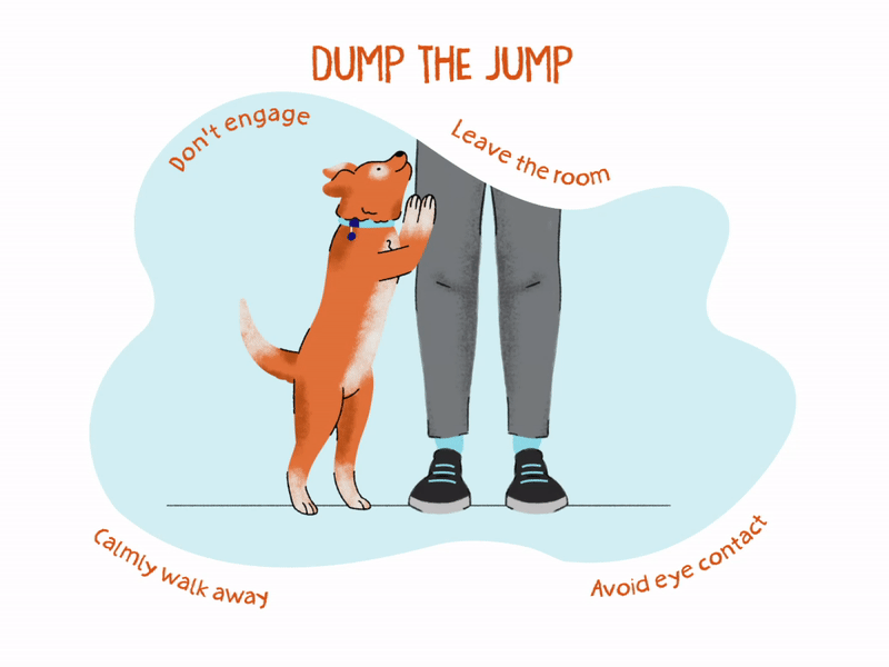 A cartoon puppy jumping on its owner