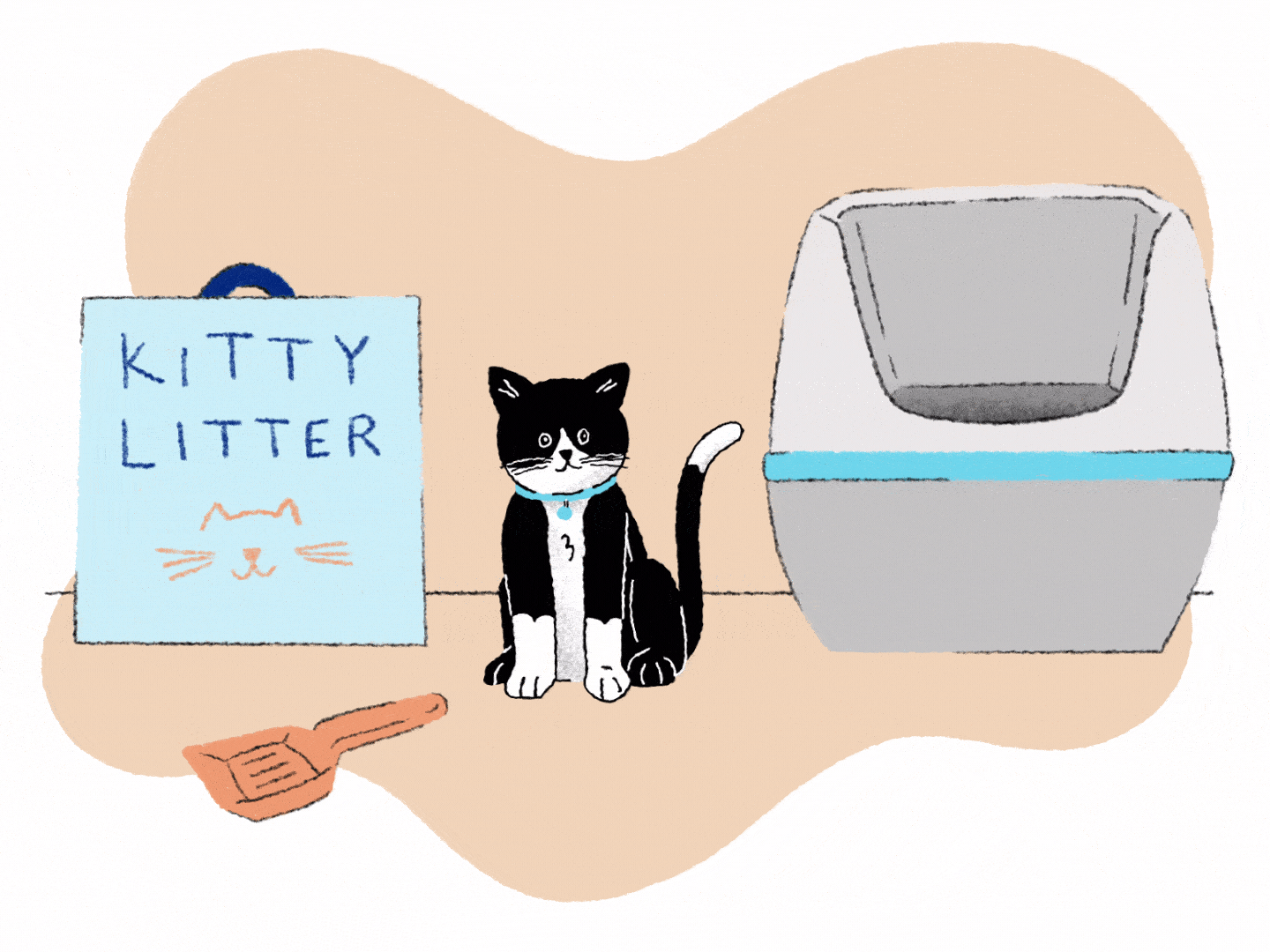 black kitten litterbox illustration
