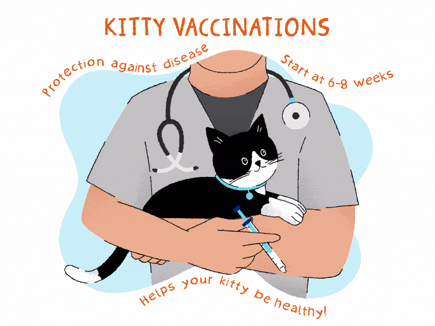 illustration veterinarian holding black cat