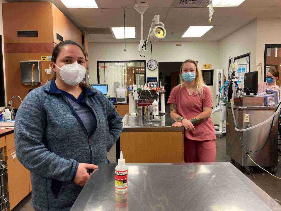 2 Banfield Associates standing around an exam table